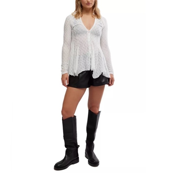 Free People Tops - Free People Sheer Lace Button-Front Top – Ivory | Size M | NWT